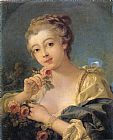 Francois Boucher Young Woman with a Bouquet of Roses painting